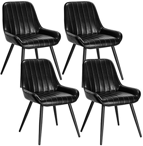 Lestarain Esszimmerstühle 4er Set, für Esszimmer Wohnzimmer Küche, Retro Küchenstühle gepolstert, Sitzfläche aus Kunstleder, mit Metallbeine, bis 150 kg belastbar, Schwarz