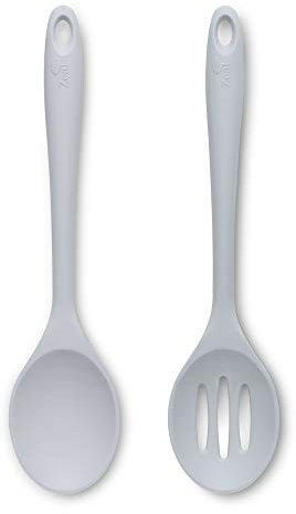 Zeal JSET6S ranurada de Silicona Antiadherente y Cuchara de Cocina, 2 Piezas, Color Gris francés