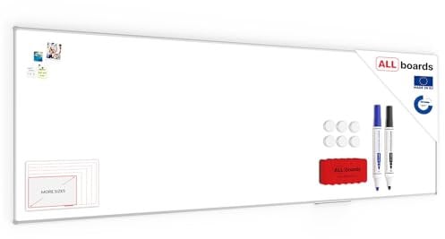 ALLboards Magnetisches Whiteboard 300x100cm Magnettafel mit Aluminiumrahmen Premium EXPO und Stifteablage, Weiß Magnetisch Tafel, Trocken Abwischbar, Wiederbeschreibbar Weißtafel