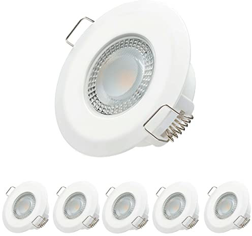Oktaplex lighting 6er Set LED Einbaustrahler - Paris Bain 5W 2700K 230V 350lm IP 44 Ra>97 Warmweiß Ultra Flach 30 mm Bad Deckenspots, LED Spot weiß