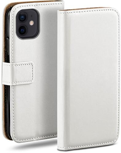 moex Book Case für iPhone 12 mini Handyhülle mit Kartenfach, Hülle klappbar 360 Grad Schutzhülle, Klapphülle Flip Case Cover, PU Leder Handytasche Lederhülle, Weiß