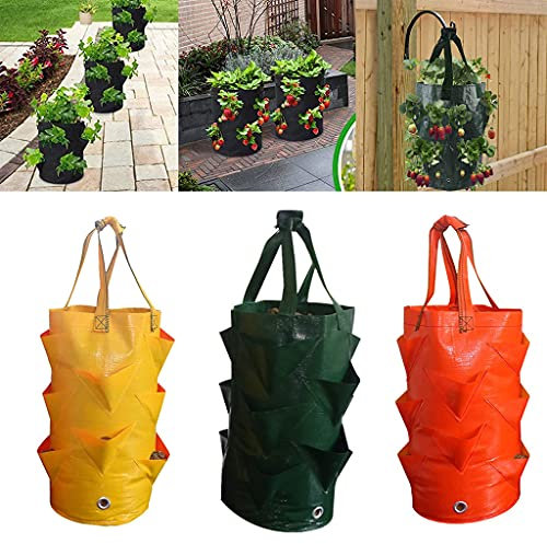 EBOCACB 3 Stück hängende Pflanztasche mit Griffen, Kunststoff zum Aufhängen von Erdbeeren Pflanzbehältern, Blumen, Kräutern