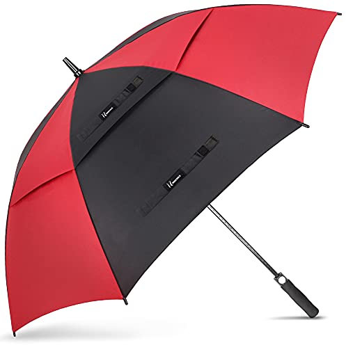 NINEMAX Golf Regenschirm Groß Sturmfest XXL, Großer Regenschirm Sturmfest Stabil, Golfschirm Gross für Herren Damen 2 Personen (Schwarz/Rot)