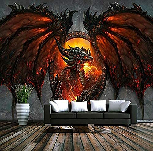 Foto Hintergrund Tapete Wandbild Malerei Wohnzimmer TV Cartoon Drachen Malerei 3D Große Wandbild Tapete fototapete 3d effekt tapeten Wohnzimmer Schlafzimmer kinderzimmer-300cm×210cm