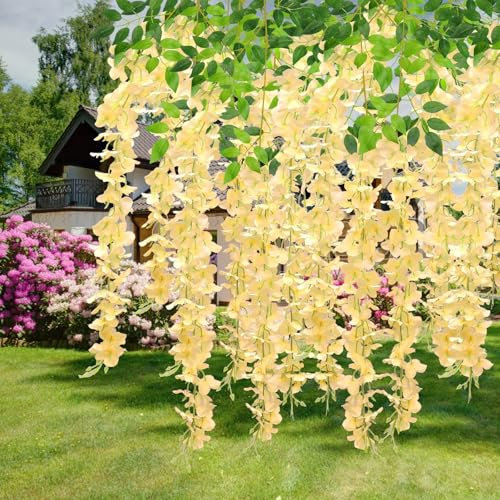 AIBAOBAO 12PCS Wisteria Artificial Flowers Wisteria, 2026 Fake Flowers Vine Garland Decorations Hanging Trailing Plants Bush String for Wedding, Birthday, Home, Garden, Outdoor, Easter, Halloween Xma
