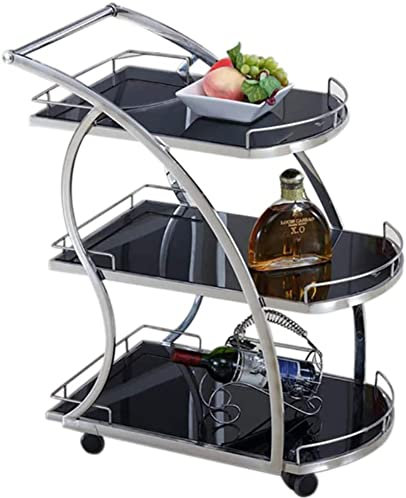 ksamwjf Nützliche Küchen-Bar-Servierwagen Edelstahl gehärtetes Glas Tee-Getränk-Spirituosen-Rack-Wagen, 2-stöckiger mittelalterlicher Bar-Kinderwagen - Gold/Silber 65 * 45 * 82 cm