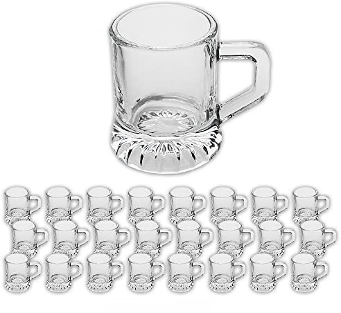 Carls 24x Schnapsglas Party aus Glas mit Henkel, Schnapskrug, Party, Pinnchen, Transparent