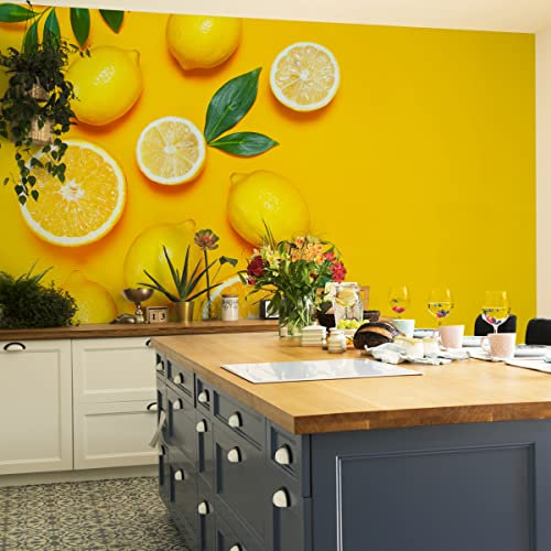 Wallepic Vlies Fototapete Natur Essen Obst Zitronen Orangen 254 x 184 Moderne Tapete XXL Saftig Frisch Exotisch Küche Esszimmer Restaurant Wandtapete Mehrfarbig Abstrakt