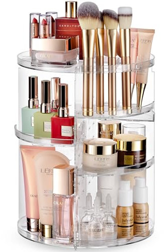 Masirs Make-up-Organizer, um 360 Grad drehbar, verstellbare Regalhöhe und vollständig drehbar. Der perfekte Kosmetik-Organizer für Schlafzimmer, Kommode oder Schminktisch-Arbeitsplatte. (transparent)