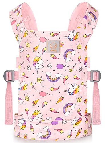 GAGAKU Puppentrage für Kinder Puppen Bauchtrage Puppen Tragesitz Puppenzubehör mit Verstellbaren Trägern - Rosa - Sterne