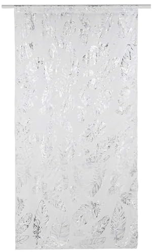 Beufee 2pcs Plumes Impression voilages, Blancs voilages décoratifs Tulle fenêtre Panneaux de Voilage estampage à Chaud Rideaux pour Chambre Salon(Argent)