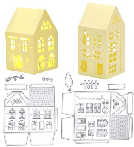 GLOBLELAND 2 pz 3D Casa Fustelle Finestra di Metallo Costruzione Die Cut Goffratura Stencil Modello per La Fabbricazione Della Carta Decorazione per Il Fai Da Te Scrapbooking Album Craft