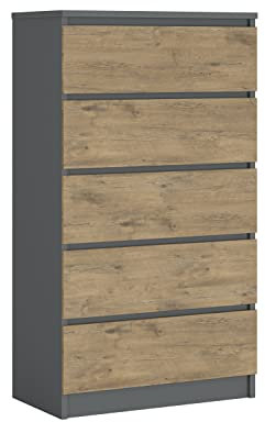 3E 3xE living.com Komodenschrank mit 5 Schubladen, Farbe: ANTHRAZIT/Eiche Lancelot, A: 70 x 125 x 39 cm
