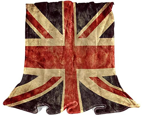 TBOUOBT Bettwäsche-Fleece-Decke, dekorativ für Schlafzimmer-Sofa-Boden,Union Jack Flaggen Weinlese