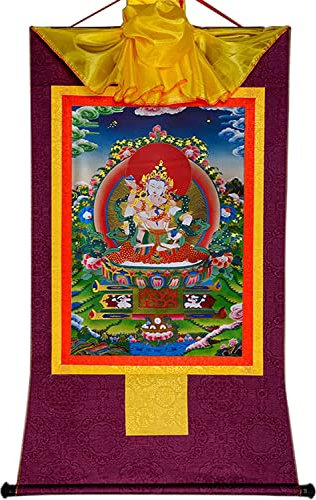 Buddha-Wandteppich mit Schriftrolle, Leinwand-Wandkunst Buddha, Vajrasatva in Yab Yum, tibetische Buddha-Statue, Malerei, Buddha-Wandteppich mit Schriftrolle (Color : Red, Size : XL(120cm*82cm)) ( Col