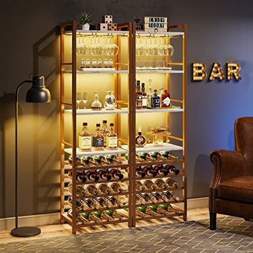 Tribesigns 20 Flaschen Wein Bäckerregal,Weinregal Freistehender Boden, 9 Etagen, industrielles freistehendes Weinregal Weinbar mit Glashalter Flaschenregal für Bar, Küche, Weiß & Gold (2 Stück)