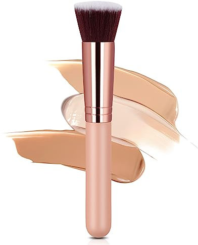 AOOWU Make Up Pinsel, Schminkpinsel Kosmetikpinsel Makeup Brush, Flat Top Foundation Pinsel für Gesicht, Puderpinsel Make-Up Pinsel & Zubehör für Cremige, Pudrige Oder Flüssige Foundation(Roségold)