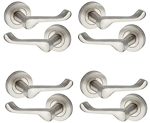 Allen & Alvan A&A Door Handle, Lever on Round Rose, Internal Door Handle, Gleaming Design, Premium Aluminium Pressure Die Cast, Satin Nickel