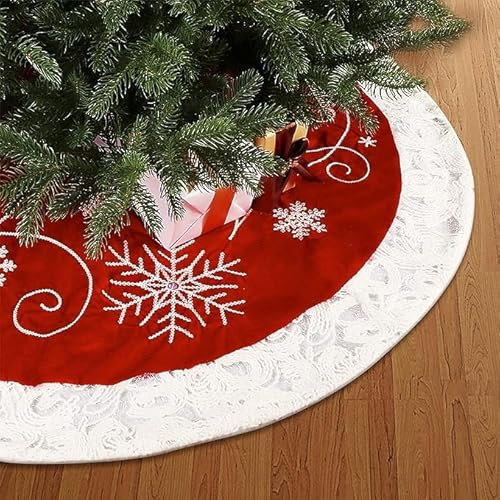 Weihnachtsbaumrock,120cm mit Schneeflockenmuster passend für 4-9 ft große Weihnachtsbaum Weihnachtsbaumdecke Rund Deko Christbaumdecke für Weihnachtsbaumständer Weihnachtsfeiertags-Party-Ornamente