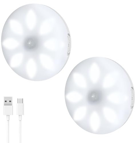Motion Sensor Lights - Indoor Cupboard & Closet Light with USB Rechargeable Wireless Under Cabinet Magnet Lights (8 LED Night Light) for Kitchen & Wardrobe