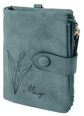 Portefeuille en cuir personnalisé, portefeuille en cuir avec fleur de naissance, nom personnalisé, portefeuille avec fleur de naissance, porte-cartes pour femme, porte-cartes de crédit à trois volets