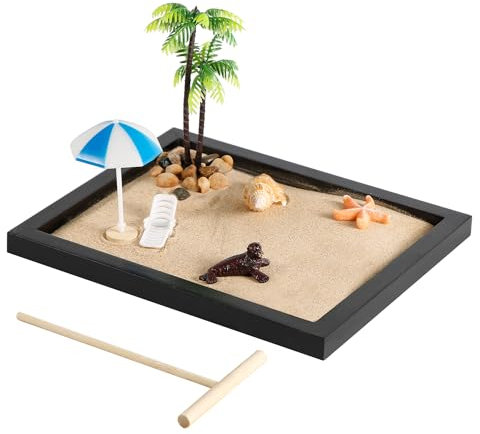 Zen Garten Set für Schreibtisch, Japanisch Zen Sand Garten Box Schreibtisch Deko Zen Mini Zen Garten Strand mit Tablett Sand Werkzeug Desktop Meditation Zubehör Geschenk für Zuhause Büro