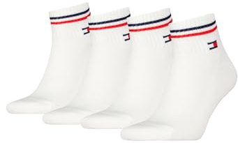 Tommy Hilfiger Unisex Quarter Socken im Retro Design knöchelhoch 4-er Pack, Farbe:Weiss, Socken & Strümpfe:39-42