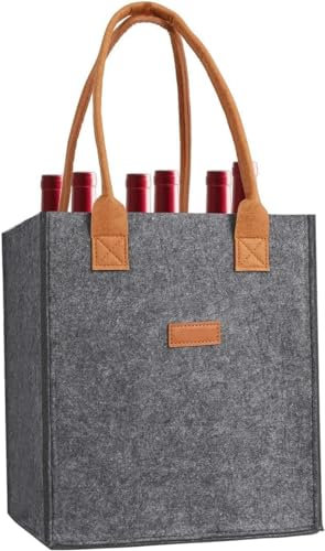 JUTTAUTO Caravan Wine Bottle Bag 6 Removable Compartment Wine Carrier Tote Camping Beer Drink Storage Felt Bag for Travel, Picnic,Protecting Motorhome Drinks Water Bottles,Great Gift for Wine Lover