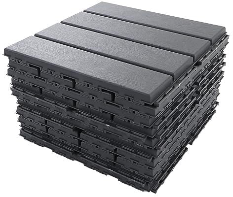 Tissting Kunststoff Interlocking Deck Tiles, 30 Stück 30x30cm/11,8x11,8 Zoll wasserdichte Drainage Bodenkissen Fliese, Outdoor Bodenbelag Pflastersteine für Patio Garten Veranda Hof