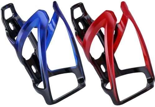 Quixotical 2pcs Lightweight PC Bicycle Water Bottle Cage, Durable Bike Bottle Holder, Easy to Assemble, Compatible with Most Bikes, Black Blue+Black Red