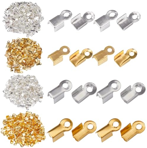 SOFPLATE 1 boîte de 1200 pièces de 3 mm et 3.5 mm D'Extrémité de Cordon Repliable Embouts à Sertir Embouts Repliables Terminateurs Sertissages Extrémités de Cordon Accessoires de Connecteur de Bijoux