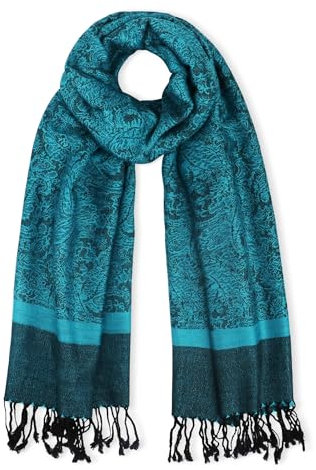vimate Pashmina Paisley Schal- Eleganter Cyan Blau Pashmina Gästeschal Wrap Reise Fransen Schal Schal (DE-Style 1-Cyan Blau)