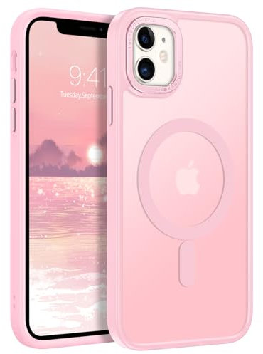 DUEDUE Coque pour iPhone 11, Compatible avec MagSafe Protection pour iPhone 11 Matte Fine Rigide Antichoc, Coque de Téléphone pour iPhone 11 5G Pouce Aimant Magnétique, Rose