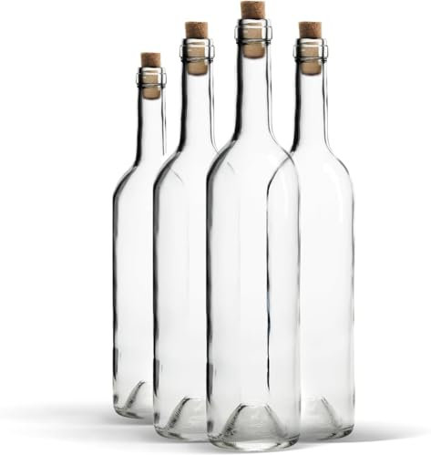 WYSKONT Glasflasche 750ml Bordeaux 8 Stück - Weiß Weinflasche mit Korken - Wasserflasche - Ölflasche - Leere Likörflaschen - Glasflaschen zum befüllen - Water Bottle - Wein Geschenk - Wein Zubehör