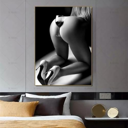 BMGKYAGL Art sexy femme rouge vin verre toile peinture affiches et impressions chambre mur maison mur art photo salon décor 20x30 cm sans cadre