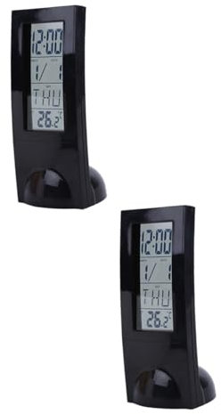 Yardenfun 2stücke Multifunktionale Digitale Uhr Mit Temperaturanzeige Kalender Und Alarmfunktion Transparente -anzeige Für Zuhause Und Büro Schwarz Ohne Batterie