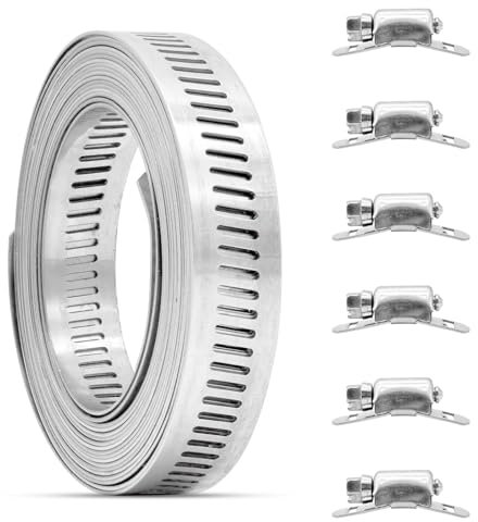 Bailinks DIY 304 Hose Clamp, Adjustable Hose Clips with Fasteners, Stainless Steel Worm Drive Hose Clips, Large Clamps for Pipe, Plumbing, Intercooler, Tube and Fuel Line Repair (2M+5Fasteners)