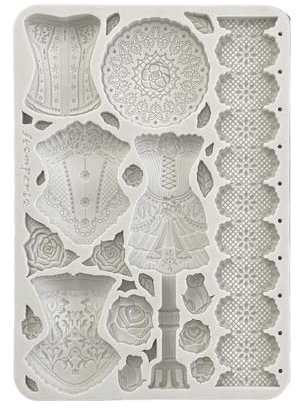 Stamperia - Silicon Mould A5 for Scrapbooks, Bullet Journals and More, Non-Stick, Suitable for Air-Dry Clay, Resin and More, Perfect for Crafts and Gifting (Old Lace, Mannequin and Corsets)