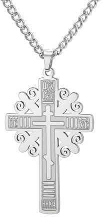 EUEAVAN Russisch Orthodoxe Kreuz Halskette Orthodoxe IC XC NIKA Kreuz Halskette Jesus Kruzifix Bizantinisches Kreuz Anhänger Christian Orient Kreuz Retro Religiöser Schmuck (orthodoxes Kreuz silber)