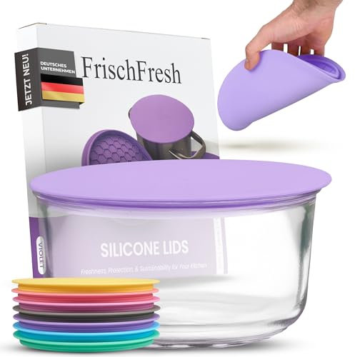 FrischFresh 20cm Violett, flexibler Silikondeckel & Unterlage, Lichtdicht, Luftdicht, wiederverwendbarer Topfdeckel, Pfannen, Schüsseln, Töpfe, BPA-frei, Spülmaschinenfest, platzsparend, -40°C +200°C