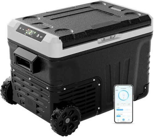 EUHOMY 35L Kompressor Kühlbox, 12V Auto-Kühlschrank, Tragbarer Gefrierschrank 12V/24V DC 220-240V AC, 12V Kühlschrank -20℃~20℃ mit APP-Steuerung, Kühlbox mit Rollen & 2 Körben für Reisen, Camping