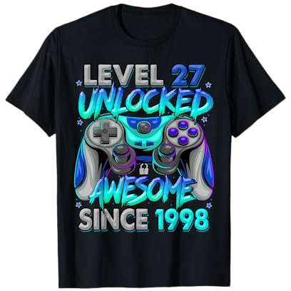 Level 27 Unlocked Awesome Since 1998 27th Birthday Gaming T-Shirt