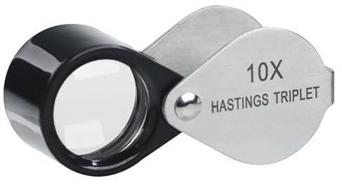 10X Jewelers Loupe Hastings Triplet Loupe Magnifier with 16mm(0.63inch) Triplet Glass Lens, Foldable Jewelry Magnifier Jewelry Magnifier Magnifier 10X Hand Lens for, Gem, Coins,