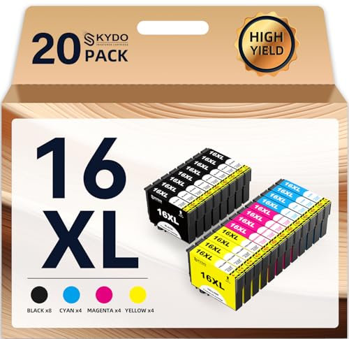 Skydo 16XL Tintenpatrone kompatibel mit Epson 16XL 16 XL für Epson Workforce WF-2010 WF-2510 WF-2520 WF-2530 WF-2540 WF-2630 WF-2650 WF-2660 WF-2750 WF-2760 (20 Packungen)