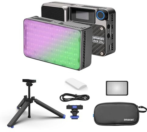 Amaran Ace 25c Kit Kamera-Videoleuchte mit Tragetasche, Mini-Stativ, 25 W CCT 2300 K–10000 K RGB-Taschenleuchte, unterstützt APP-Steuerung, PD-Aufladung für TikTok, Creator, Fotografen (Silber)