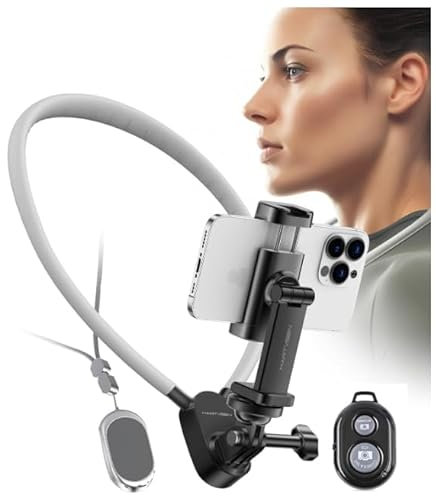 SRIKEKL Magnetic Neck Phone and Action Camera Holder, POV/Vlog Hands-Free Recording, Compatible with iPhone, Samsung, GoPro, DJI, Insta360 (with remote control)