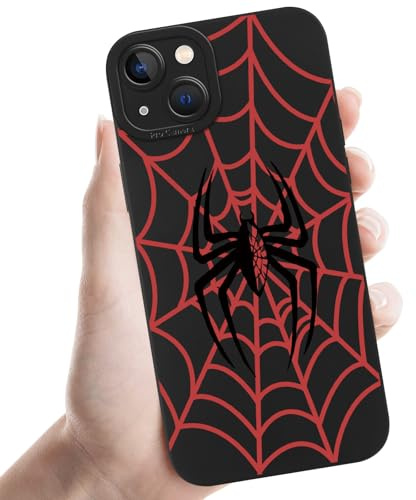 Phoona Black Red Spider Print Phone Case for iPhone 13 Mini 5.4,Fashion Pattern Aesthetic Design Women Girls,Soft Silicone Slim Profile Cover,Anti-Slip Shockproof Protective Camera,for iPhone 13 Mini