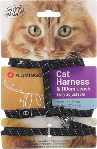 Flamingo Katzengeschirr mit Leine Elza – Schwarz | Sicher, komfortabel & stilvoll für Erwachsene Katzen!