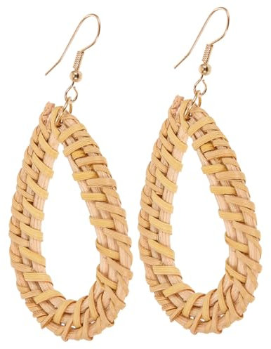 VALICLUD 1Paar Rattan Gewebte Dangle Ohrringe Für Frauen Handgefertigte Geometrische Hängeohrringe Trendige Strandohrringe Im Ethno Look Modeschmuck