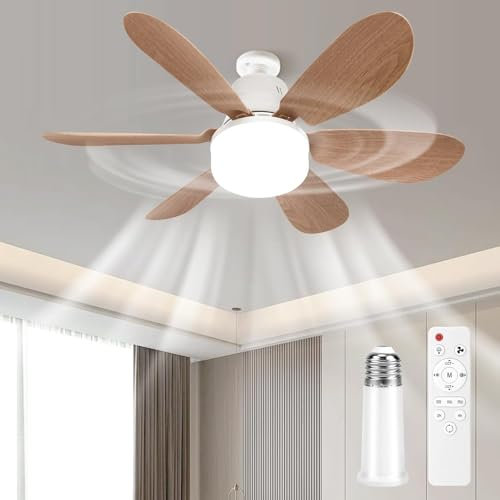 Ceiling Fans with Lights and Remote,40W LED Ceiling Fan Light Bulb Bayonet Fitting,20.47 E27 Light Bulb Fan Dimmable with 6 Blades,3 Speeds,3 Colors 3000K-6500K,Timer,for Bedroom Garage (Wood Grain)